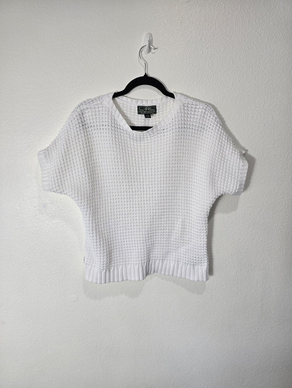 Lauren Active Ralph Lauren White Waffle Knit Short Sleeve Top.